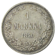 Монета 1 марка 1890 года Русская Финляндия (аверс)