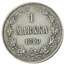 Монета 1 марка 1890 года Русская Финляндия (аверс)