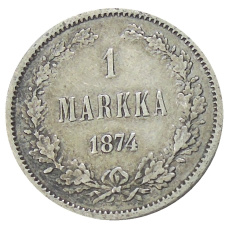 Монета 1 марка 1874 года Русская Финляндия (аверс)
