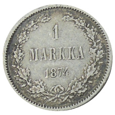 Монета 1 марка 1874 года Русская Финляндия (аверс)
