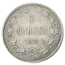 Монета 1 марка 1874 года Русская Финляндия (аверс)