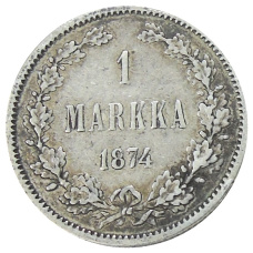 Монета 1 марка 1874 года Русская Финляндия (аверс)