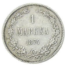 Монета 1 марка 1874 года Русская Финляндия (аверс)