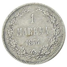 Монета 1 марка 1874 года Русская Финляндия (аверс)