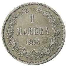 Монета 1 марка 1874 года Русская Финляндия (аверс)