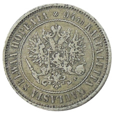 Монета 1 марка 1874 года Русская Финляндия (реверс)