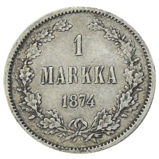 Монета 1 марка 1874 года Русская Финляндия (аверс)