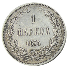 Монета 1 марка 1874 года Русская Финляндия (аверс)