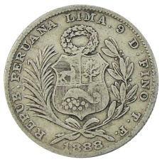 Монета 1/5 соль 1888 года Перу (аверс)
