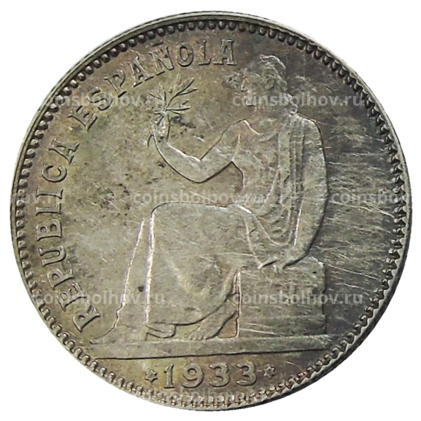 Монета 1 песета 1933 года Испания