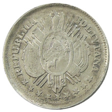 Монета 20 сентаво 1887 года Боливия (аверс)