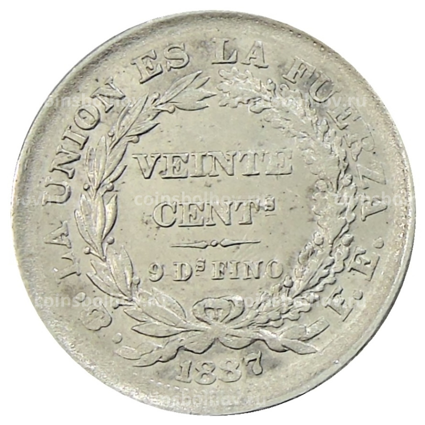 Монета 20 сентаво 1887 года Боливия (вид 2)