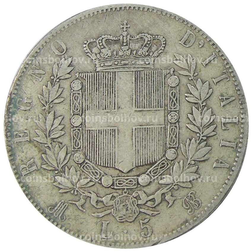 Монета 5 лир 1873 года Италия (вид 2)