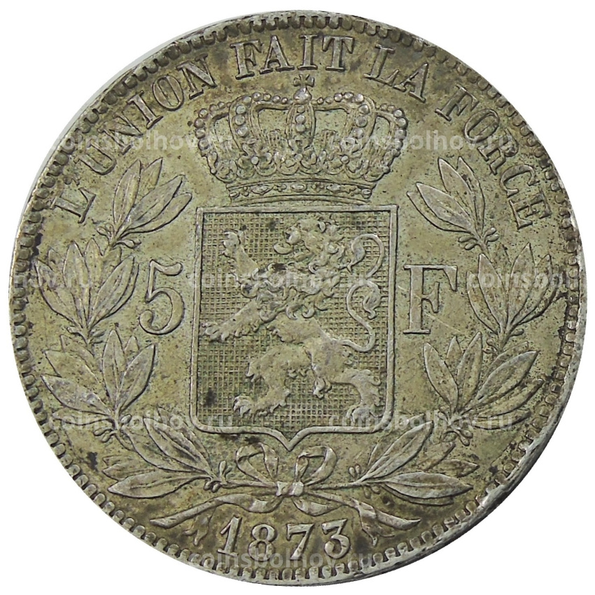 Монета 5 франков 1873 года Бельгия