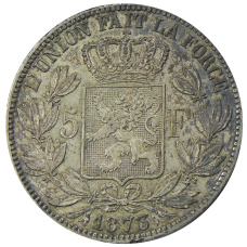 Монета 5 франков 1873 года Бельгия (аверс)