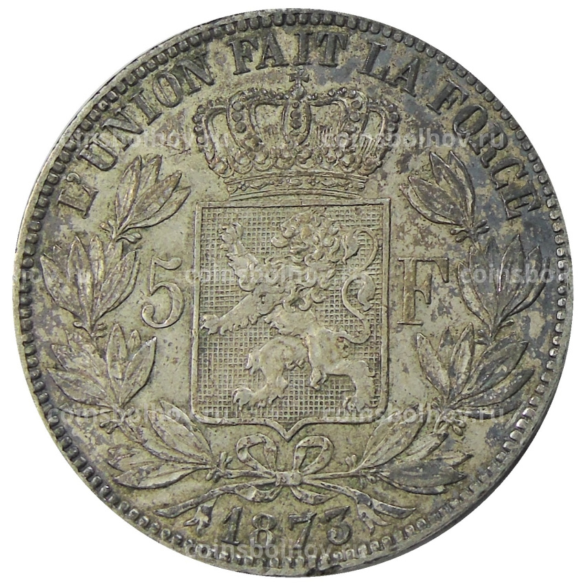 Монета 5 франков 1873 года Бельгия