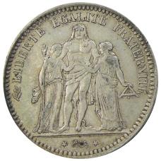 Монета 5 франков 1873 года Франция «Геркулес» (аверс)