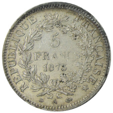 Монета 5 франков 1873 года Франция «Геркулес» (реверс)