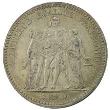 Монета 5 франков 1873 года Франция «Геркулес» (аверс)