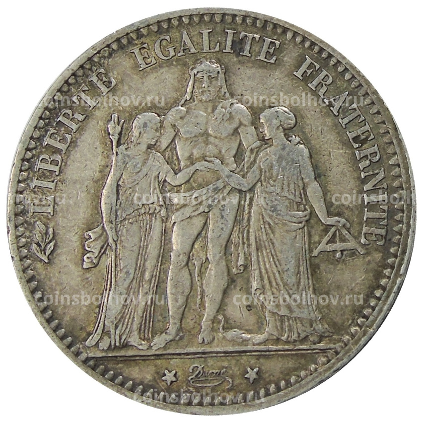 Монета 5 франков 1874 года Франция «Геркулес»