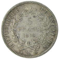 Монета 5 франков 1875 года Франция «Геркулес» (реверс)
