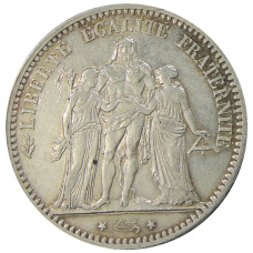 Монета 5 франков 1876 года Франция «Геркулес» (аверс)