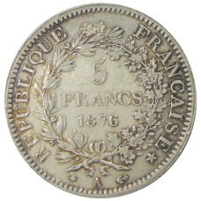 Монета 5 франков 1876 года Франция «Геркулес» (реверс)