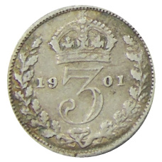 Монета 3 пенса 1901 года Великобритания (аверс)