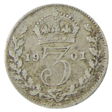 Монета 3 пенса 1901 года Великобритания (аверс)