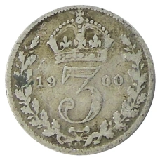 Монета 3 пенса 1900 года Великобритания (аверс)