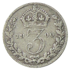 Монета 3 пенса 1900 года Великобритания (аверс)