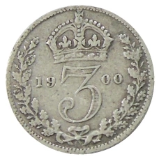 Монета 3 пенса 1900 года Великобритания (аверс)