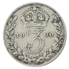 Монета 3 пенса 1900 года Великобритания (аверс)