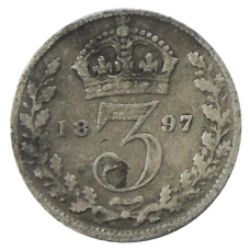 Монета 3 пенса 1897 года Великобритания (аверс)