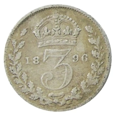 Монета 3 пенса 1896 года Великобритания (аверс)