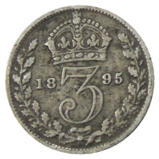 Монета 3 пенса 1895 года Великобритания (аверс)