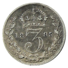 Монета 3 пенса 1895 года Великобритания (аверс)