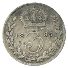 Монета 3 пенса 1895 года Великобритания (аверс)