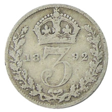 Монета 3 пенса 1892 года Великобритания (аверс)