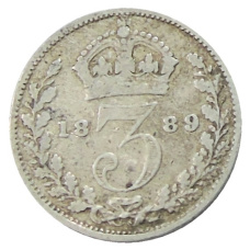 Монета 3 пенса 1889 года Великобритания (аверс)
