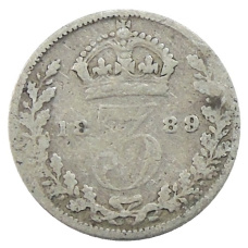 Монета 3 пенса 1889 года Великобритания (аверс)