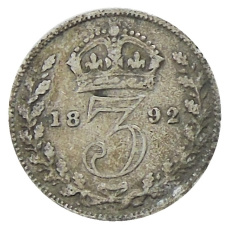 Монета 3 пенса 1892 года Великобритания (аверс)