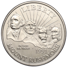 Монета 1/2 доллара (50 центов) 1991 года D США «50 лет Национальному мемориалу Рашмор» (аверс)