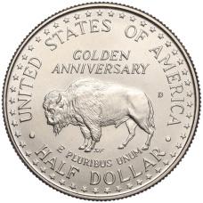 Монета 1/2 доллара (50 центов) 1991 года D США «50 лет Национальному мемориалу Рашмор» (реверс)