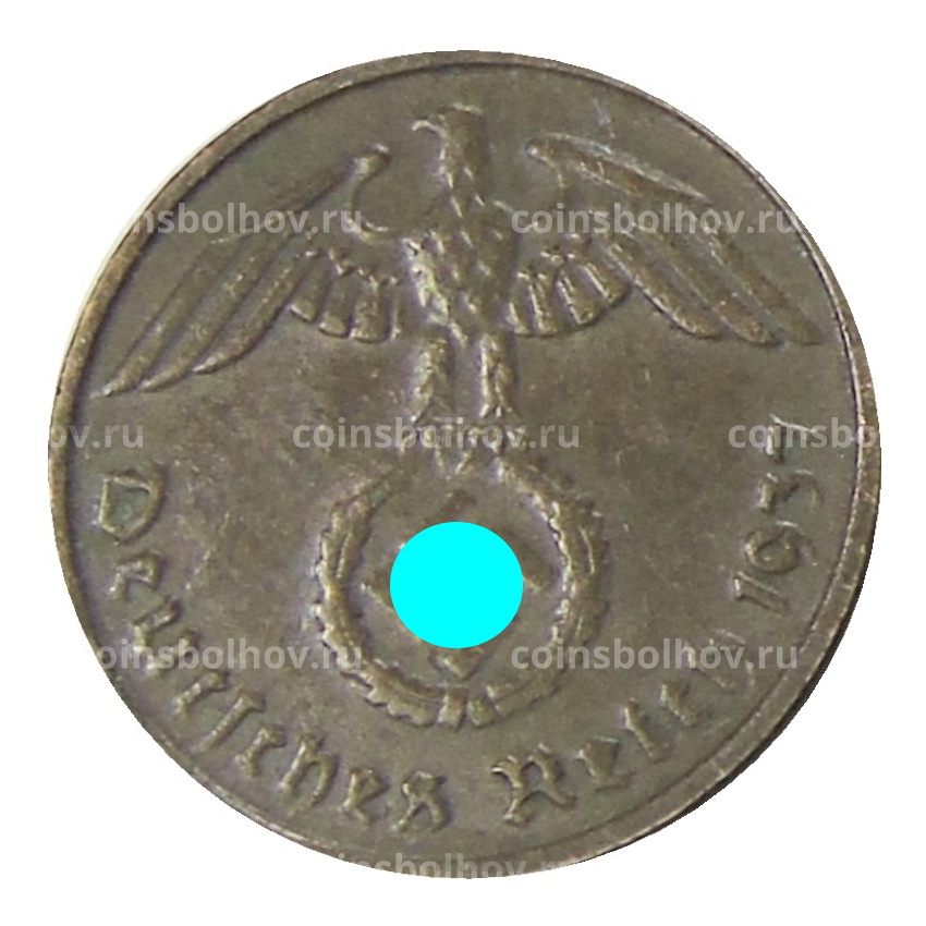 Монета 2 рейхспфеннига 1937 года D Германия