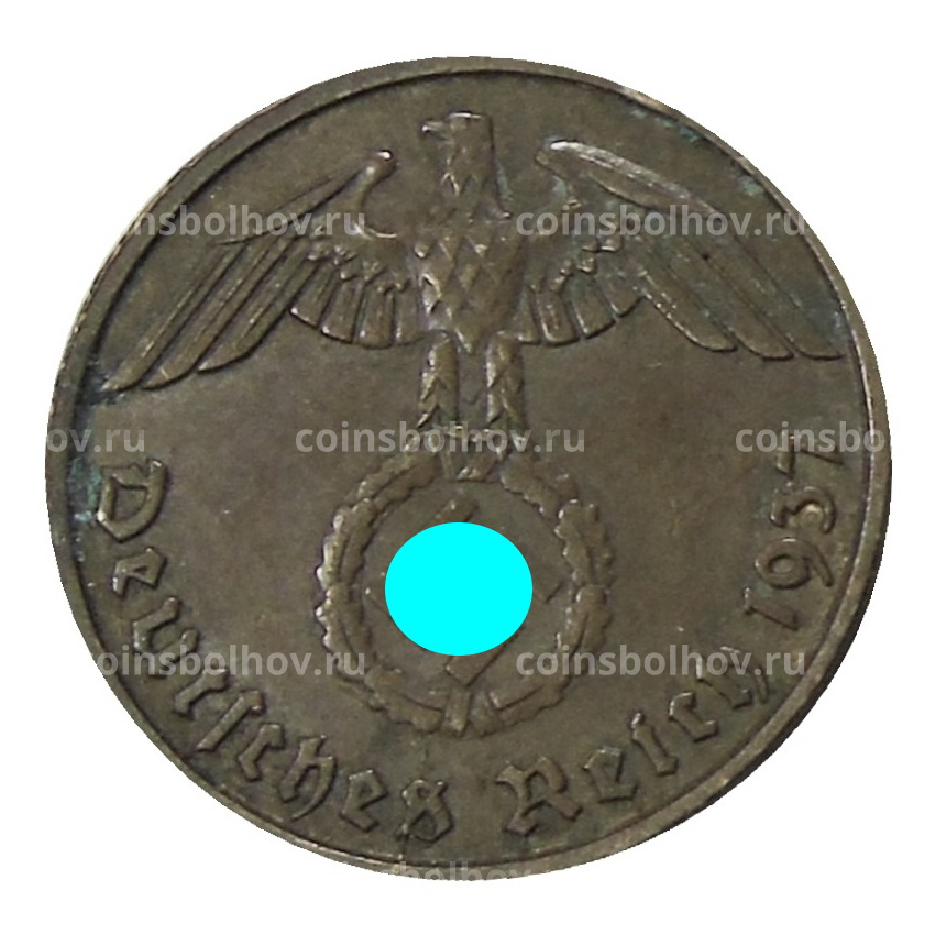 Монета 2 рейхспфеннига 1937 года D Германия