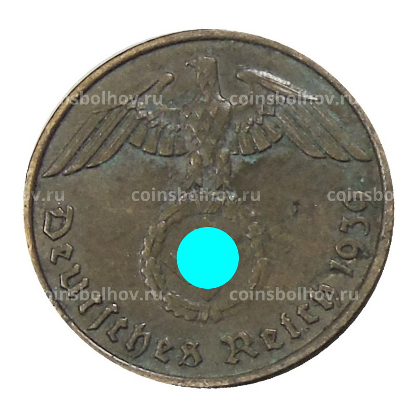 Монета 2 рейхспфеннига 1939 года D Германия