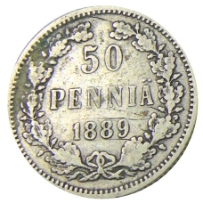 Монета 50 пенни 1889 года Русская Финляндия (аверс)