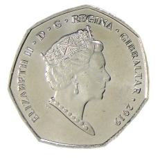 Монета 50 пенсов 2019 года Гибралтар «Дед Мороз и его собака» (реверс)