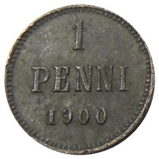 Монета 1 пенни 1900 года Русская Финляндия (аверс)